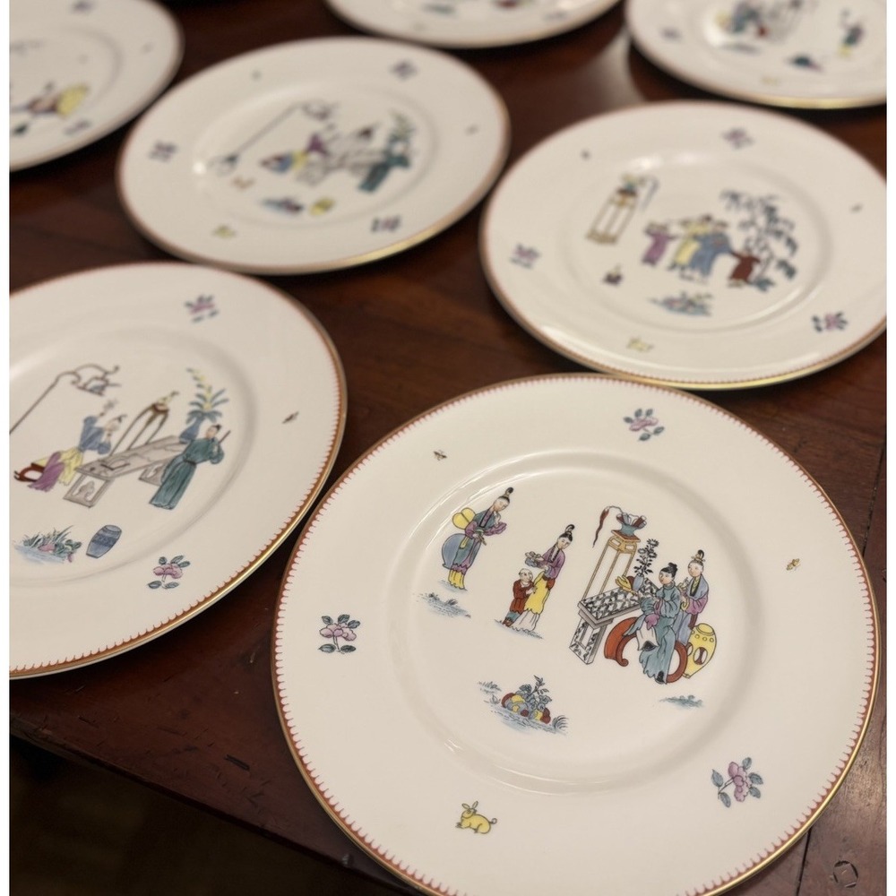 Set 12 Royal Worcester Early Worcester China Reproduction Plates Chinoiserie